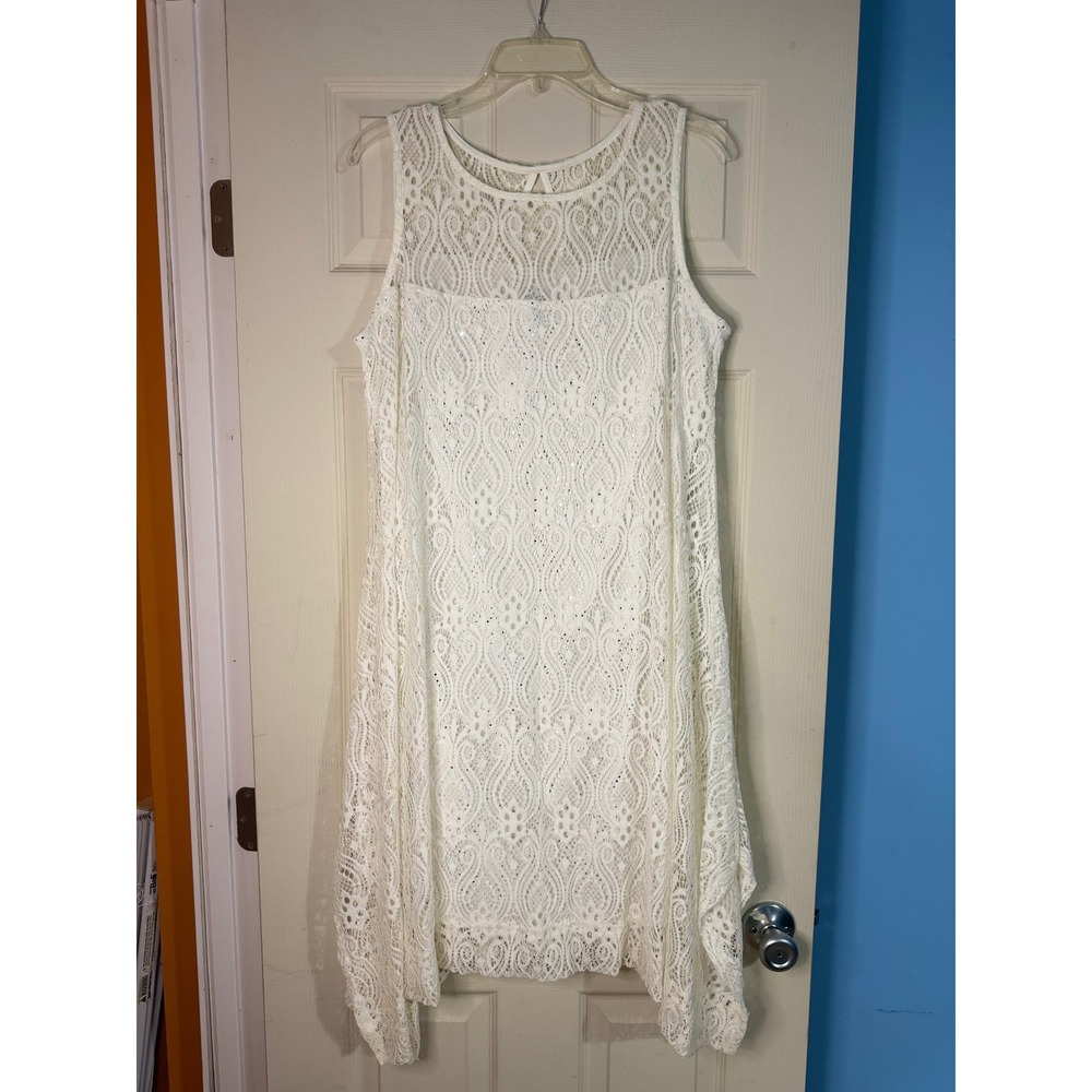 Signature Robbie Bee White Lace Sequin Dress 1X Wedding Bridal Elegant